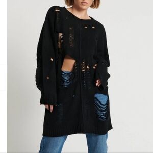 NEW Hercules Shredded Sweater -Black